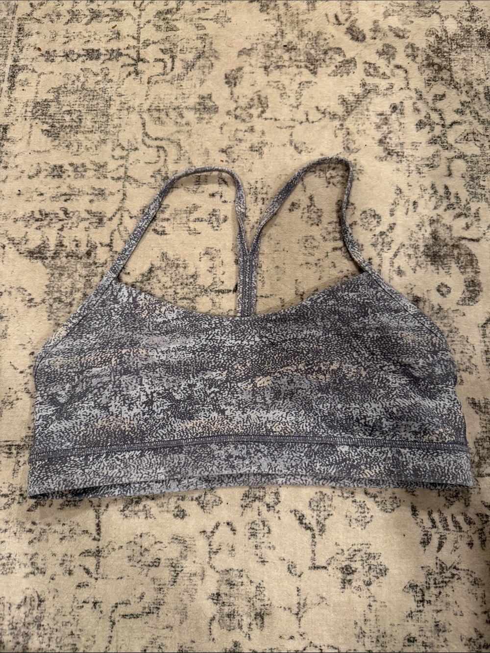 Charcoal Gray Patterned power Y sports bra